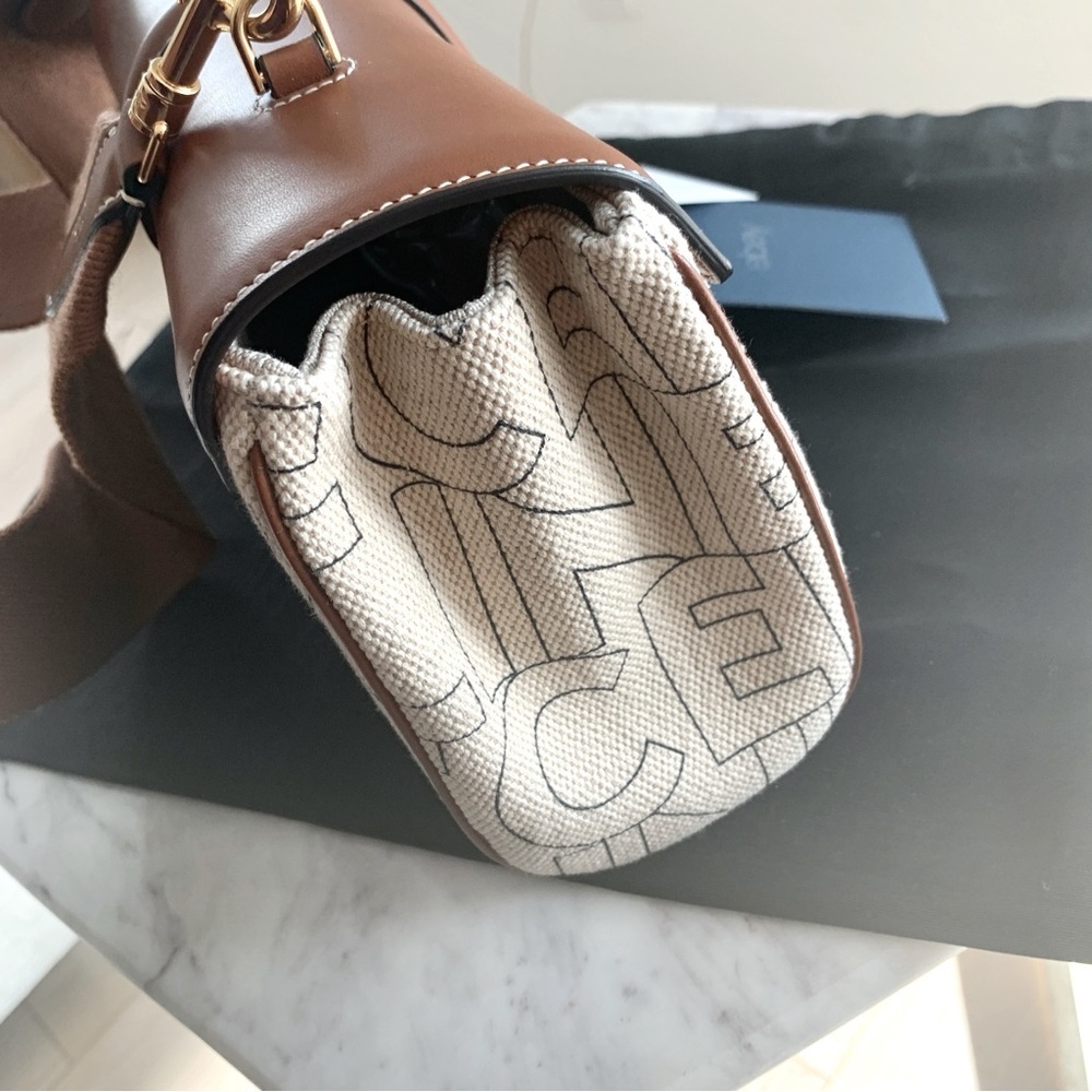 🌟 CELINE Teen Soft 16 Crossbody Bag in Textile Logo and Natural Tan Leather - Picture 4 of 16